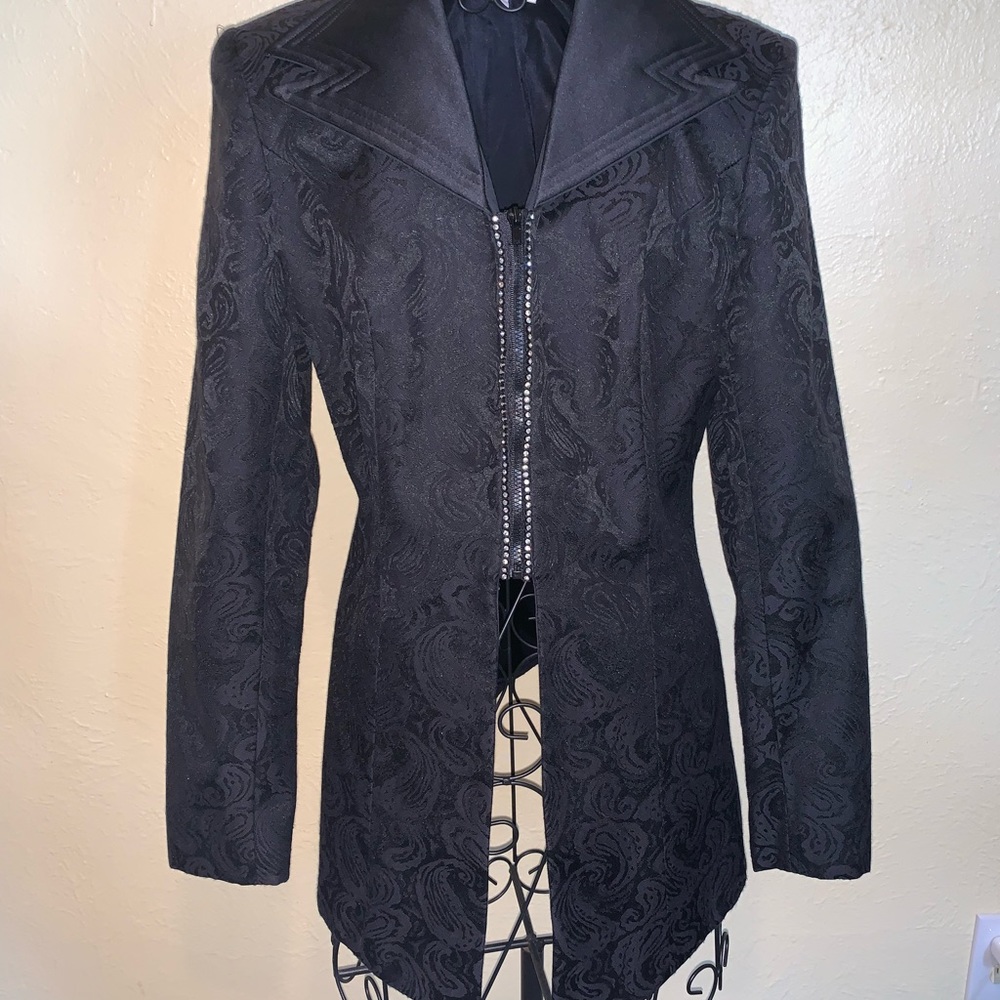 Veste Blazer Vintage Caché - Noir, Laine, Cloutée Or - Taille S - Occasion Bon état